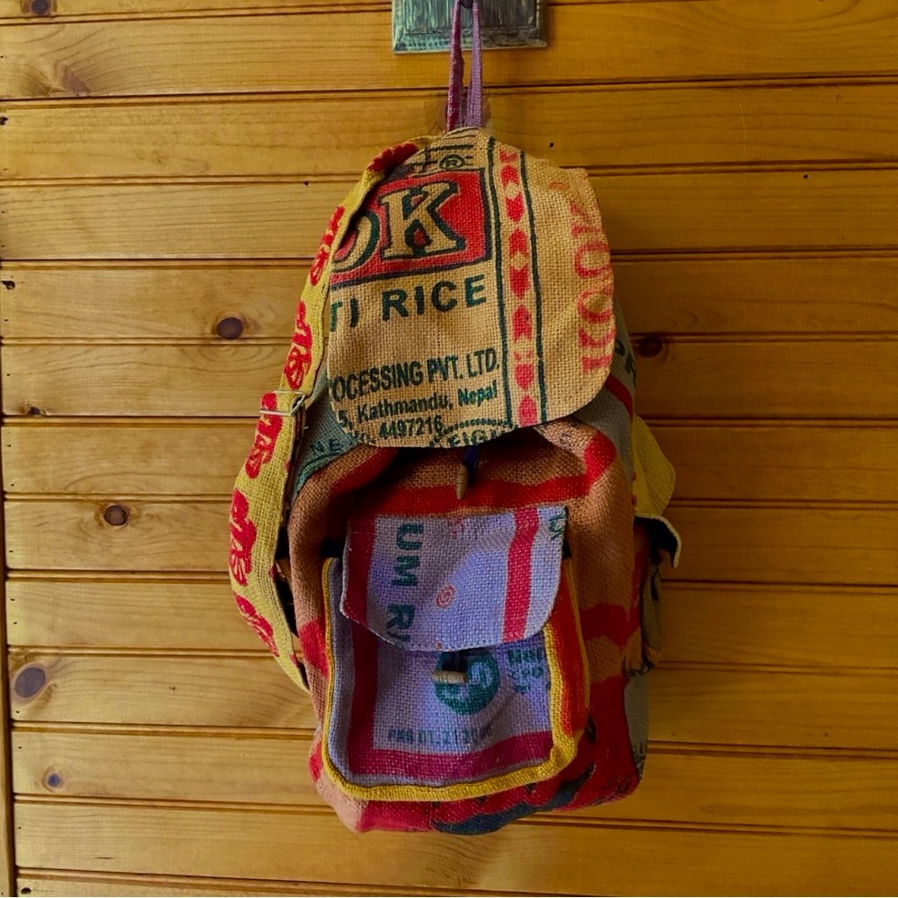 Colorful Rice Bag Burlap Backpack - Picture 5 of 6